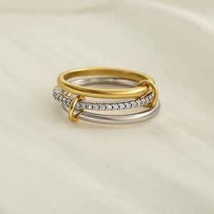 Stackable CZ Connected Rings for Women Gold Silver Multicolor Ring Set Sz 10